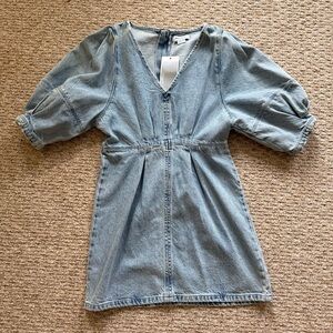 Urban Revivo Denim V-Neck Puff Sleeve Dress Size L